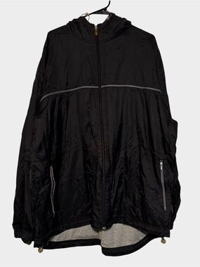Men's Black Hooded Windbreaker Jacket with Reflective Piping